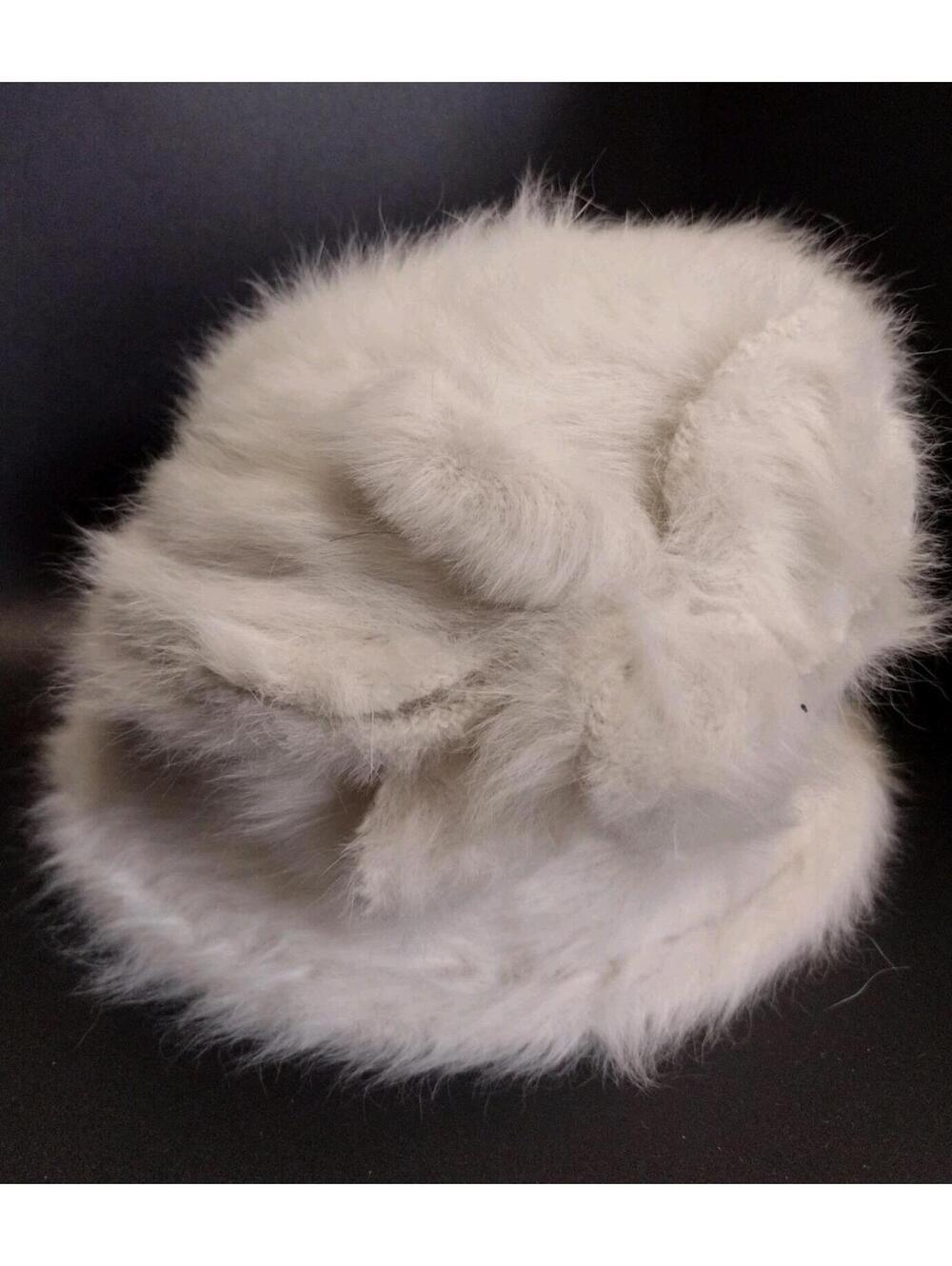 Adora Angora Blend White Fuzzy Hat Wired Brim Flower Detail One Size Excellent